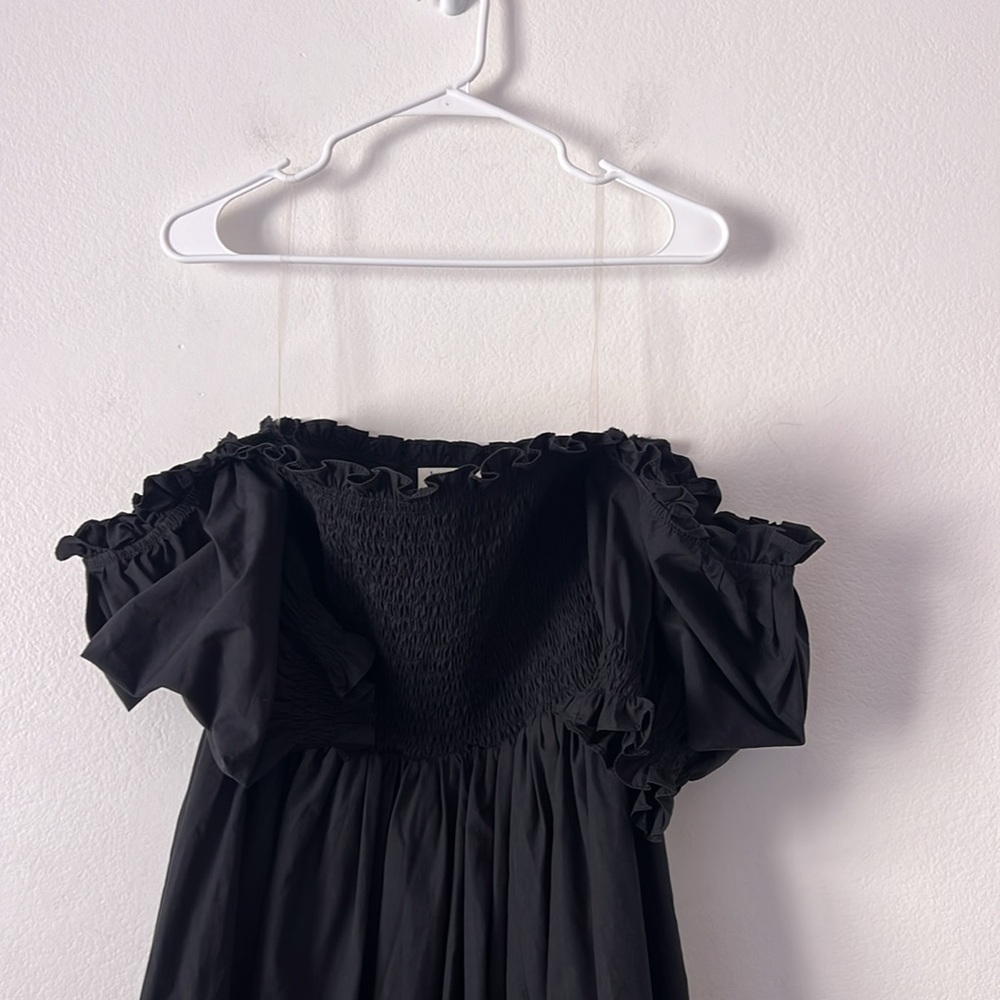 House of CB Silvana Black Puff Sleeves Midi Length SunDress Size Medium - Picture 12 of 14